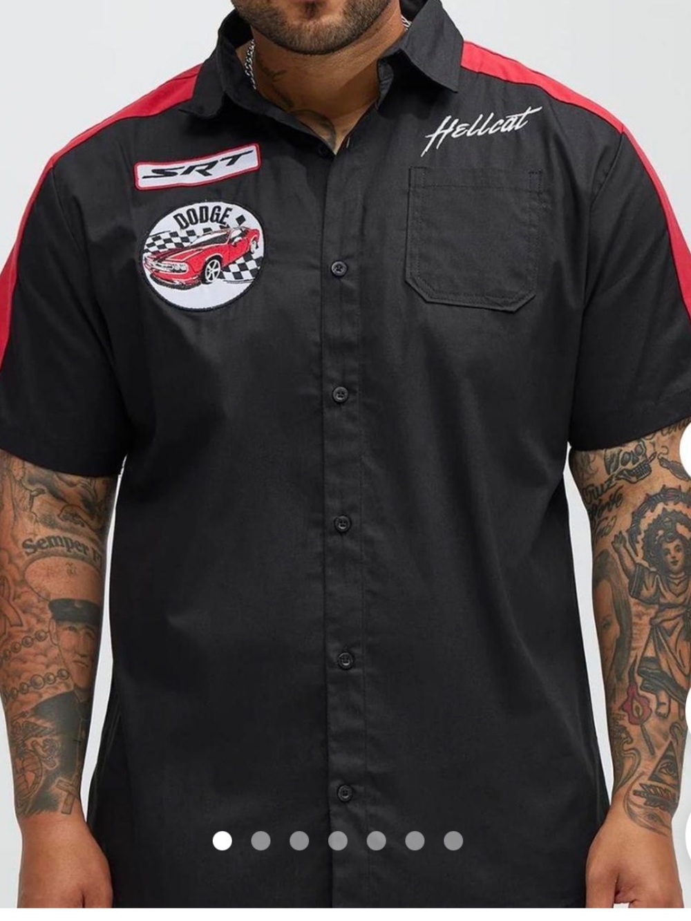 Hellcat Embroidered Short-Sleeve Button-Down Shirt in Black & Red